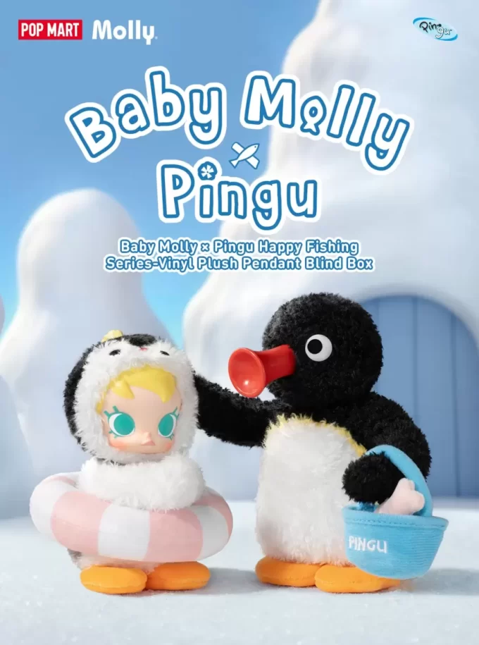 Baby Molly × Pingu Mutlu Balık Tutma Serisi – Vinil Peluş Kolye Kör Kutu