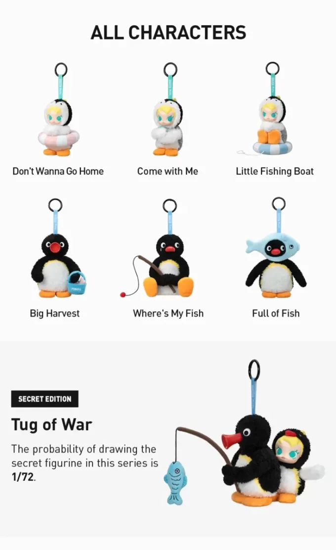 Baby Molly × Pingu Mutlu Balık Tutma Serisi – Vinil Peluş Kolye Kör Kutu