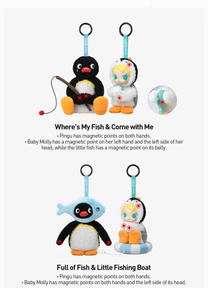 Baby Molly × Pingu Mutlu Balık Tutma Serisi – Vinil Peluş Kolye Kör Kutu
