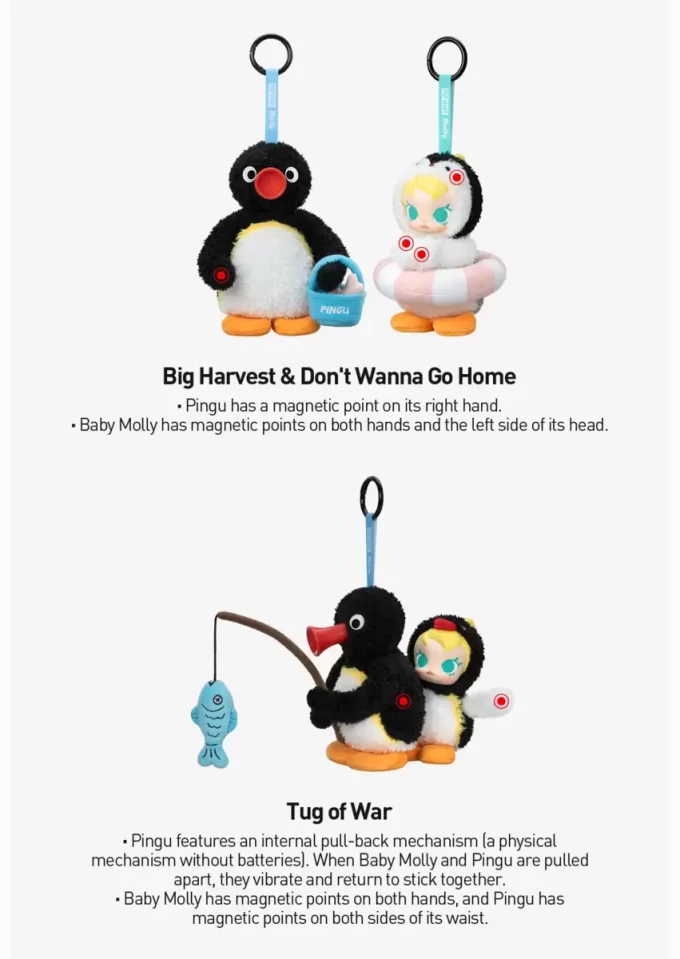 Baby Molly × Pingu Mutlu Balık Tutma Serisi – Vinil Peluş Kolye Kör Kutu